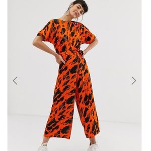 ASOS short sleeve tie waist jumpsuit -animal print